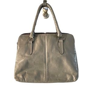 Elliott Lucca Gray Leather Purse Woven Handles  iPad Pocket Shoulder Strap